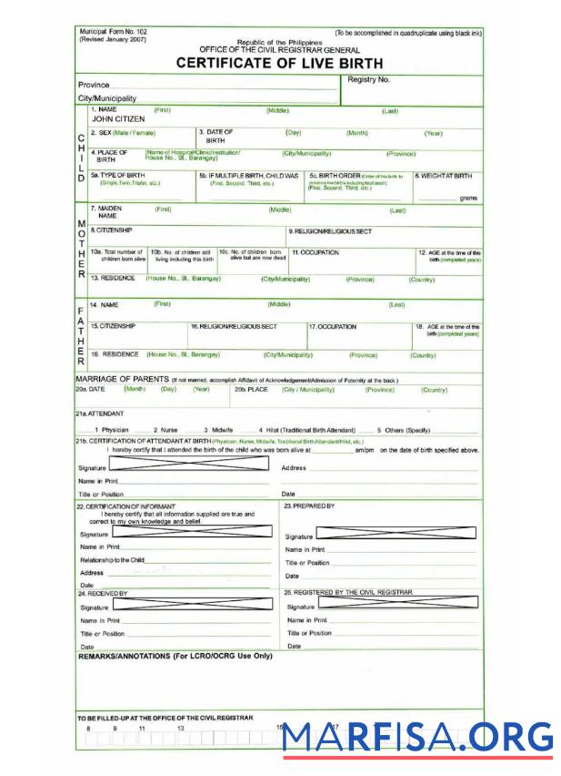 Realistic Philippines certificate of live birth download for verification